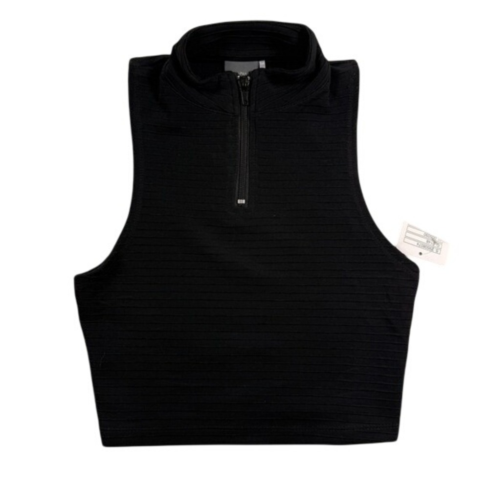 Sparkle & Fade Womens Black Ribbed Quarter Zip Sleeveless Crop Top XS New